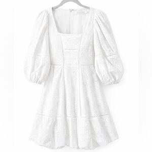 Simkhai Brynn White Eyelet Puff Sleeve Dress Broderie Anglaise Size 2